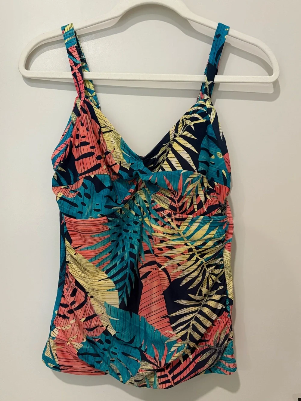 L.L. Bean UPF 50 Tankini Top Print Tropical Palm Leaf Adjustable Straps Cups 10